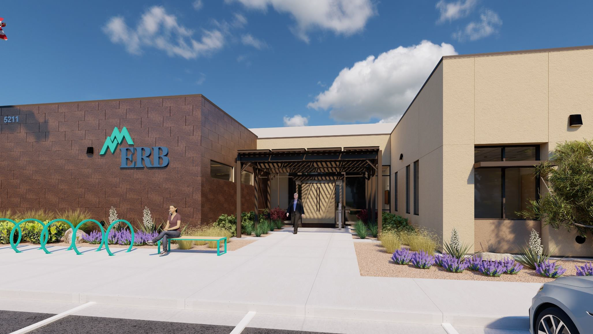 DPS Rendering - Front Entrance of ERB Building New ERB Building rendering by DPS showing the front entrance.