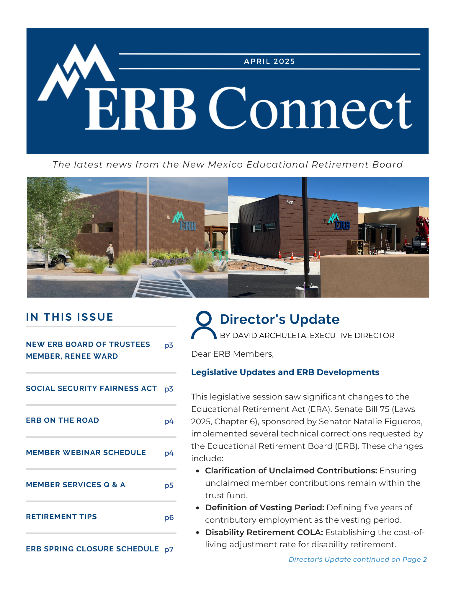 Image of page one of the ERB Connect April 2025